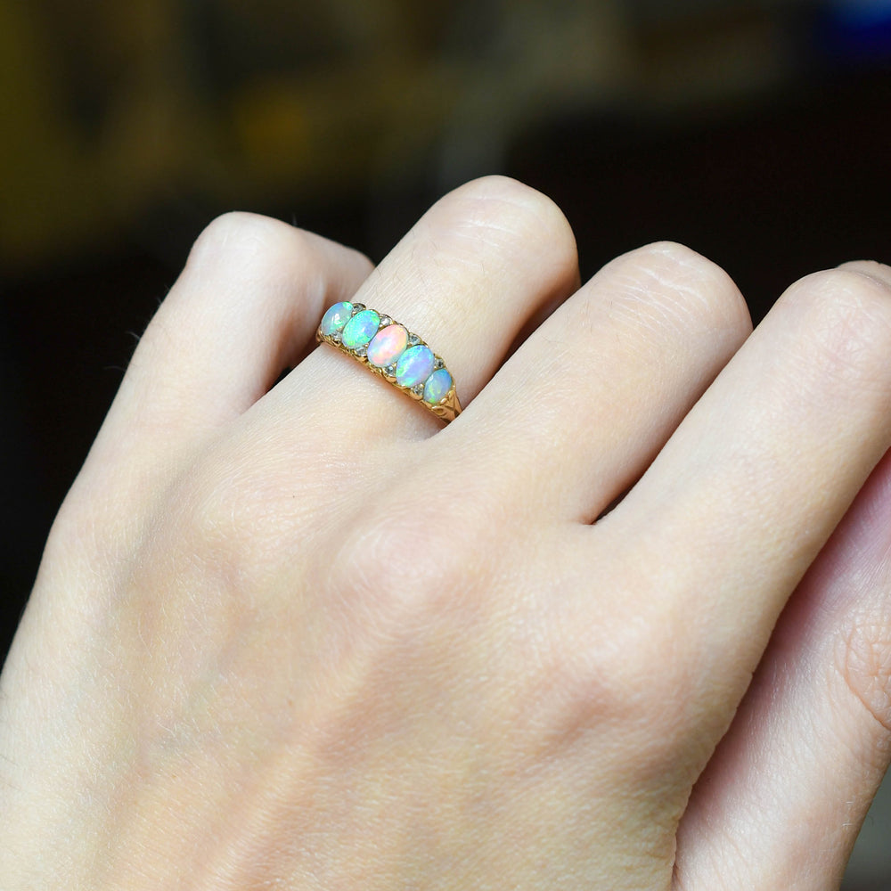 Victorian Opal & Rose Cut Diamond 5-Stone Ring