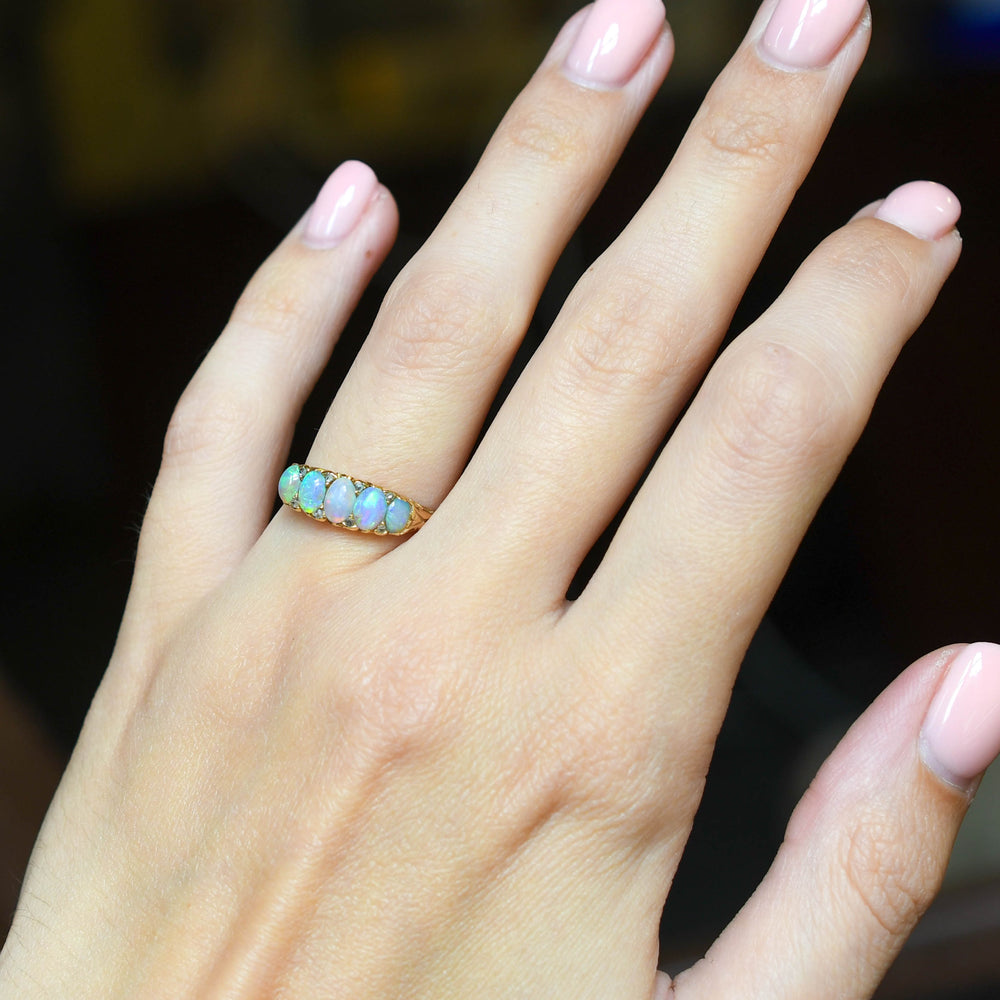 Victorian Opal & Rose Cut Diamond 5-Stone Ring