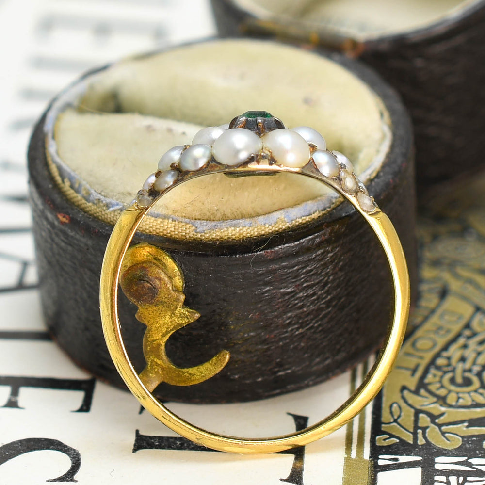 Georgian Emerald & Pearl Cluster Locket Ring
