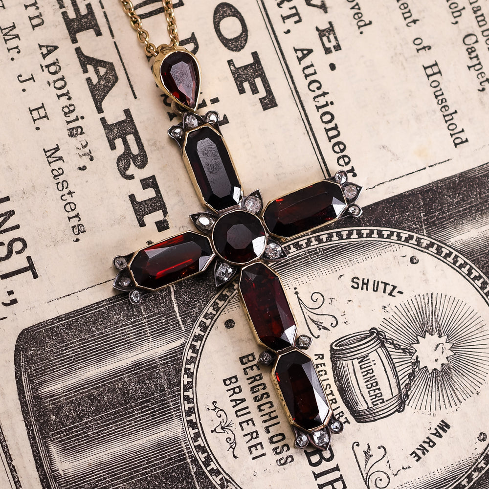 High Victorian Garnet & Diamond Cross Pendant