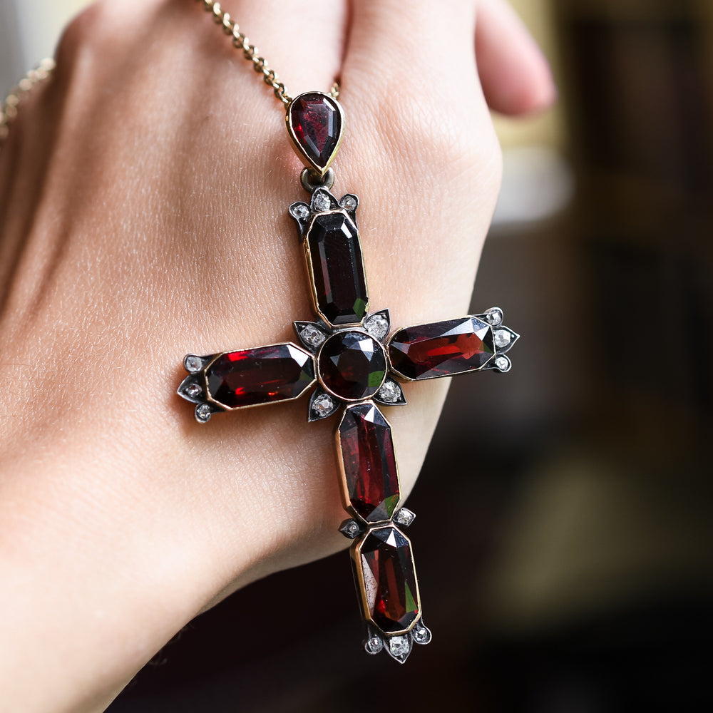 High Victorian Garnet & Diamond Cross Pendant