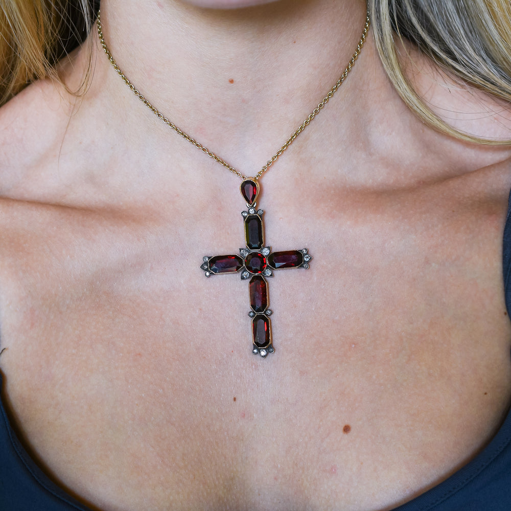 High Victorian Garnet & Diamond Cross Pendant
