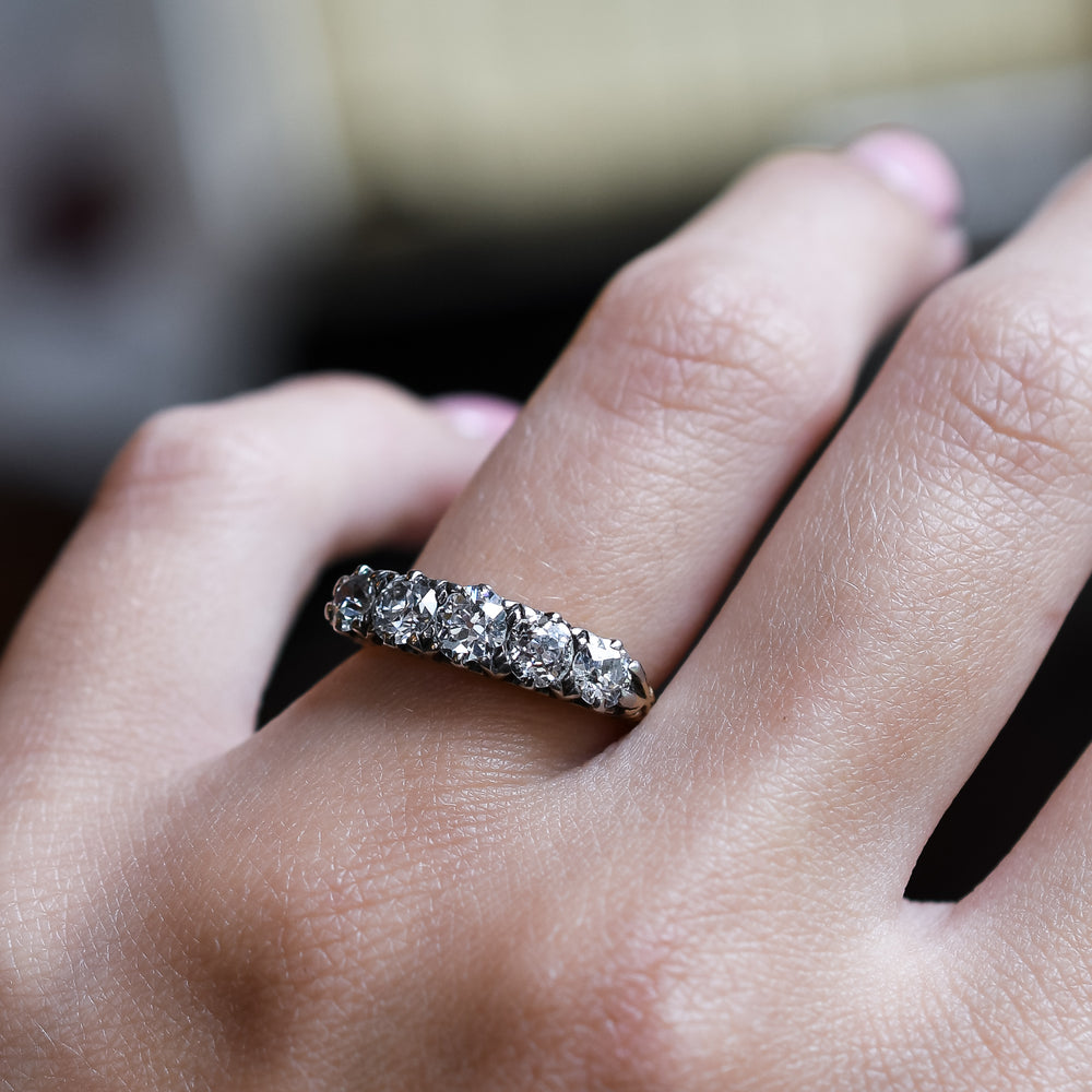 Victorian Diamond 5-Stone Half Hoop Ring