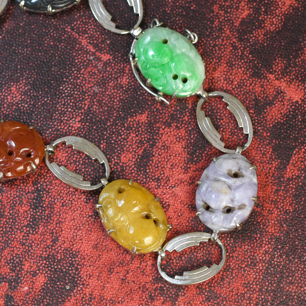 1930's Carved Jade Panel Bracelet