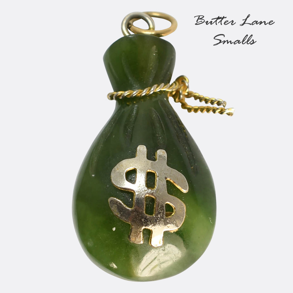 Vintage Nephrite Jade Money Bag Charm