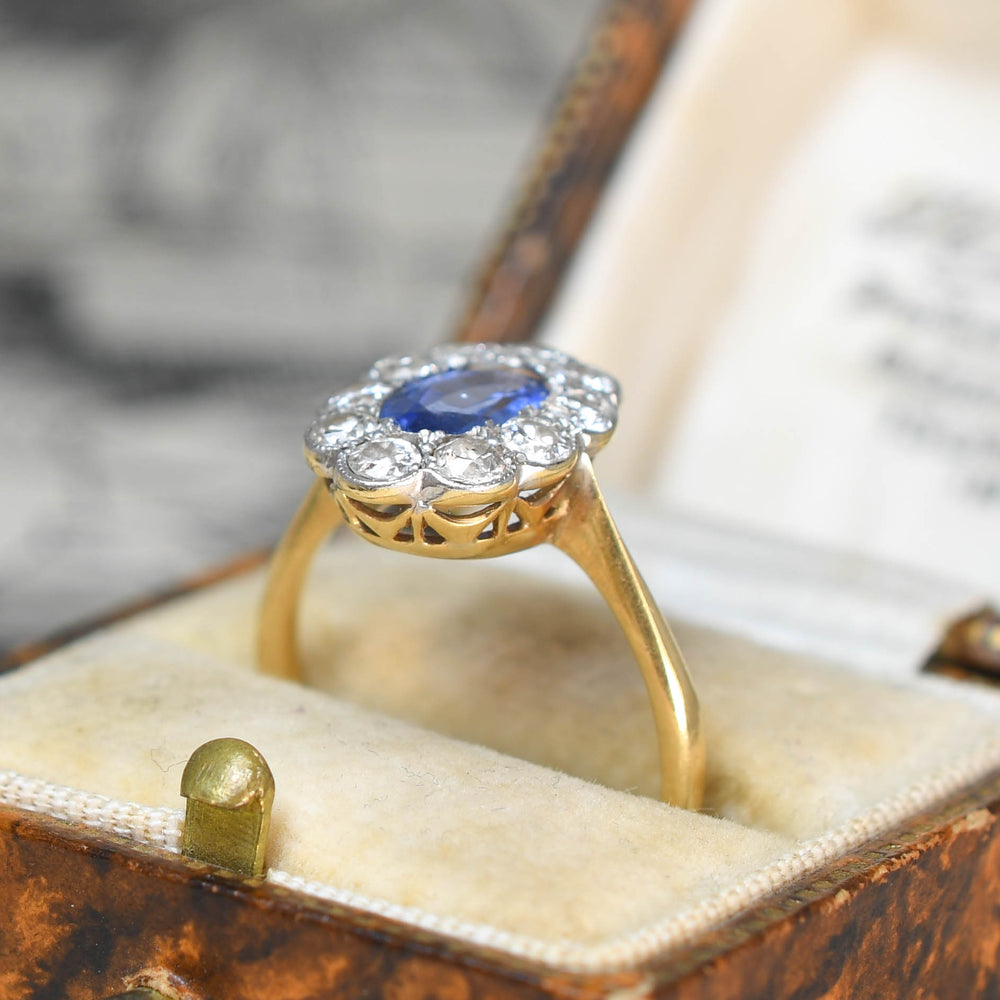 Edwardian Sapphire & Diamond Daisy Cluster Ring