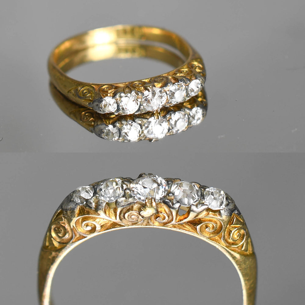 Victorian Carved Diamond 5-Stone Ring