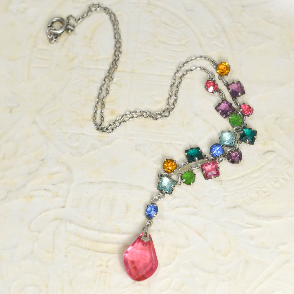 Art Deco Harlequin Paste Drop Necklace