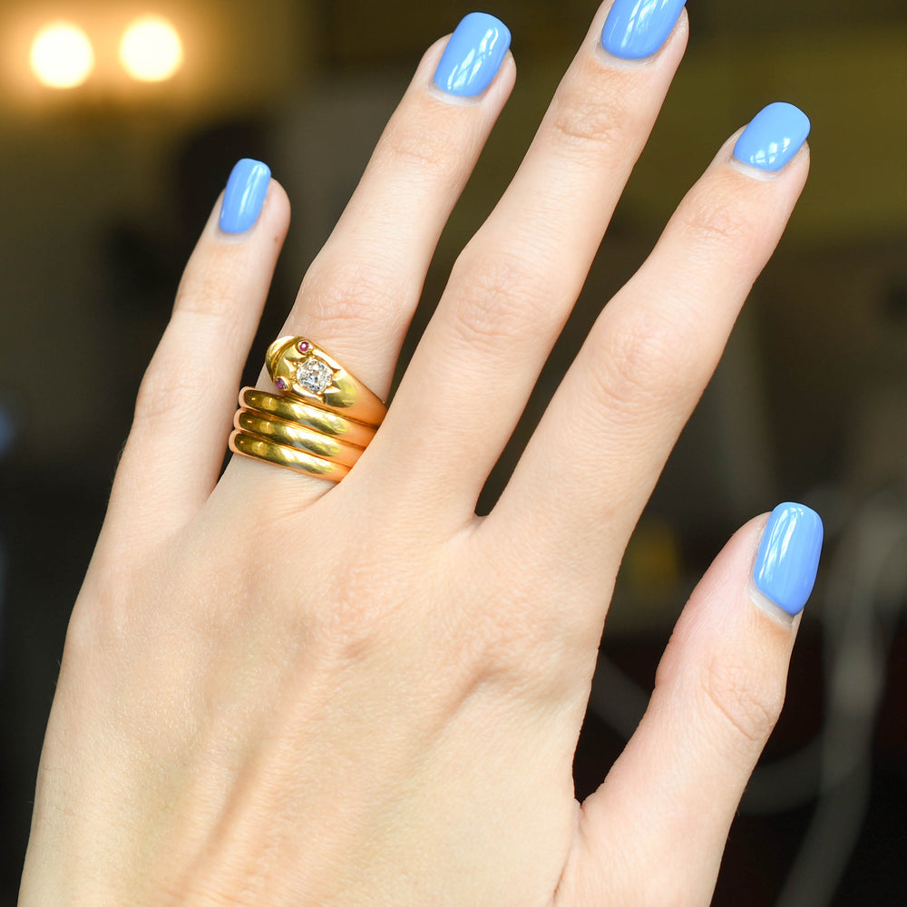 Victorian 0.75ct Diamond & Ruby Coiled Snake Ring