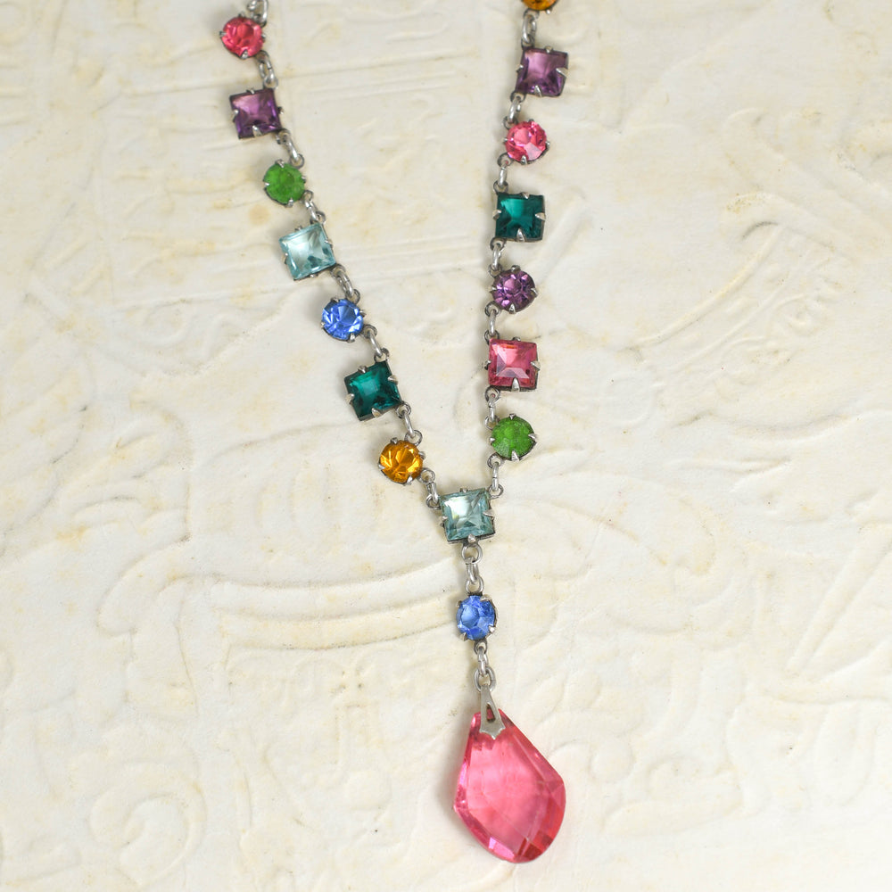 Art Deco Harlequin Paste Drop Necklace
