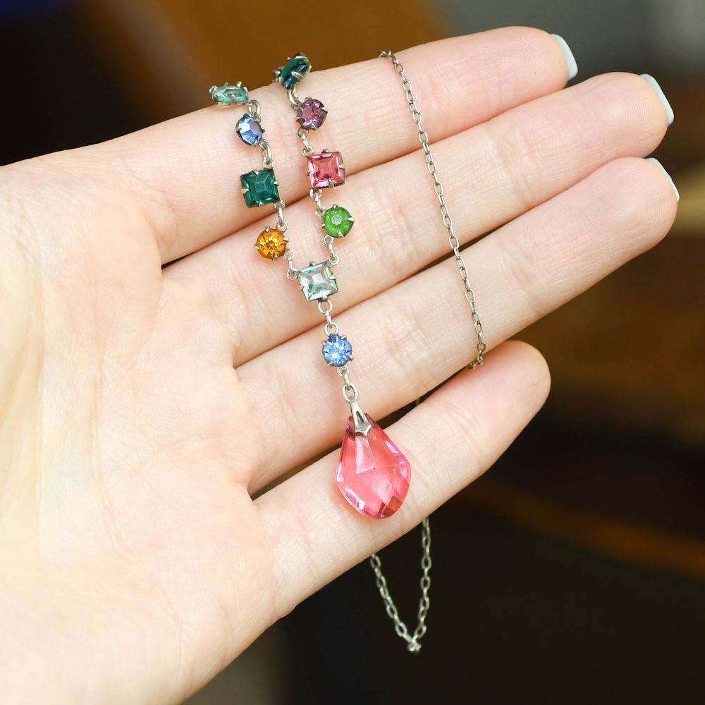 Art Deco Harlequin Paste Drop Necklace