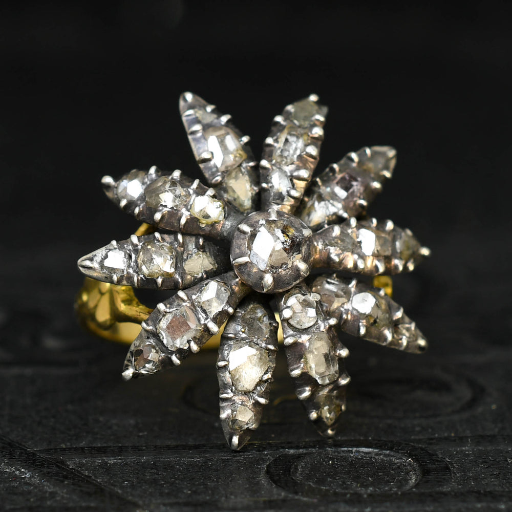 Georgian Rose & Table Cut Diamond Starburst Flower Ring