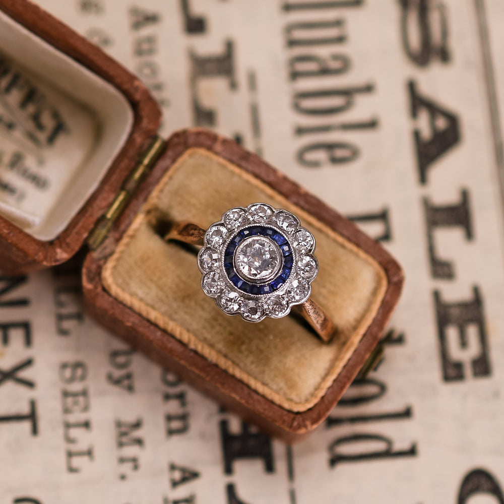 Edwardian Sapphire & Diamond Target Ring