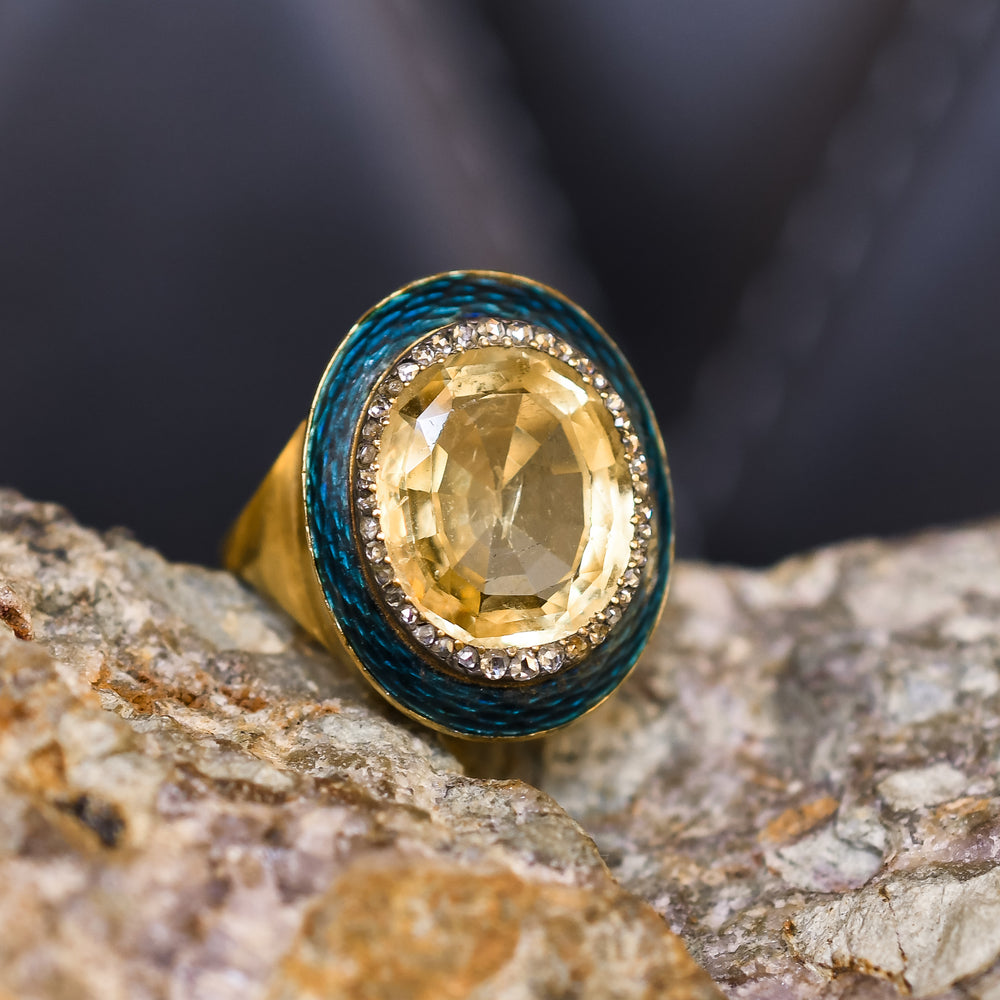 Georgian Yellow Sapphire & Diamond Enamel Ring