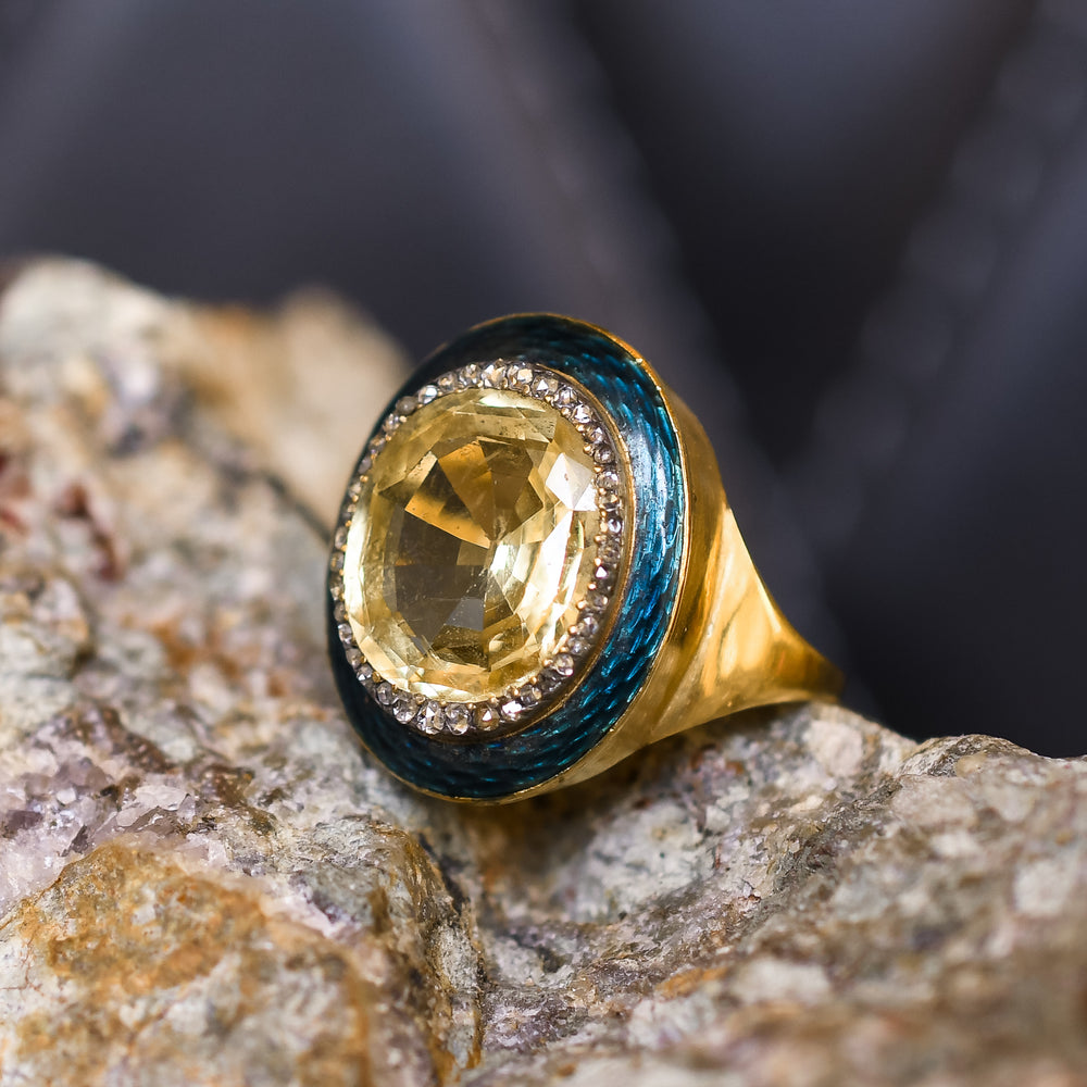 Georgian Yellow Sapphire & Diamond Enamel Ring