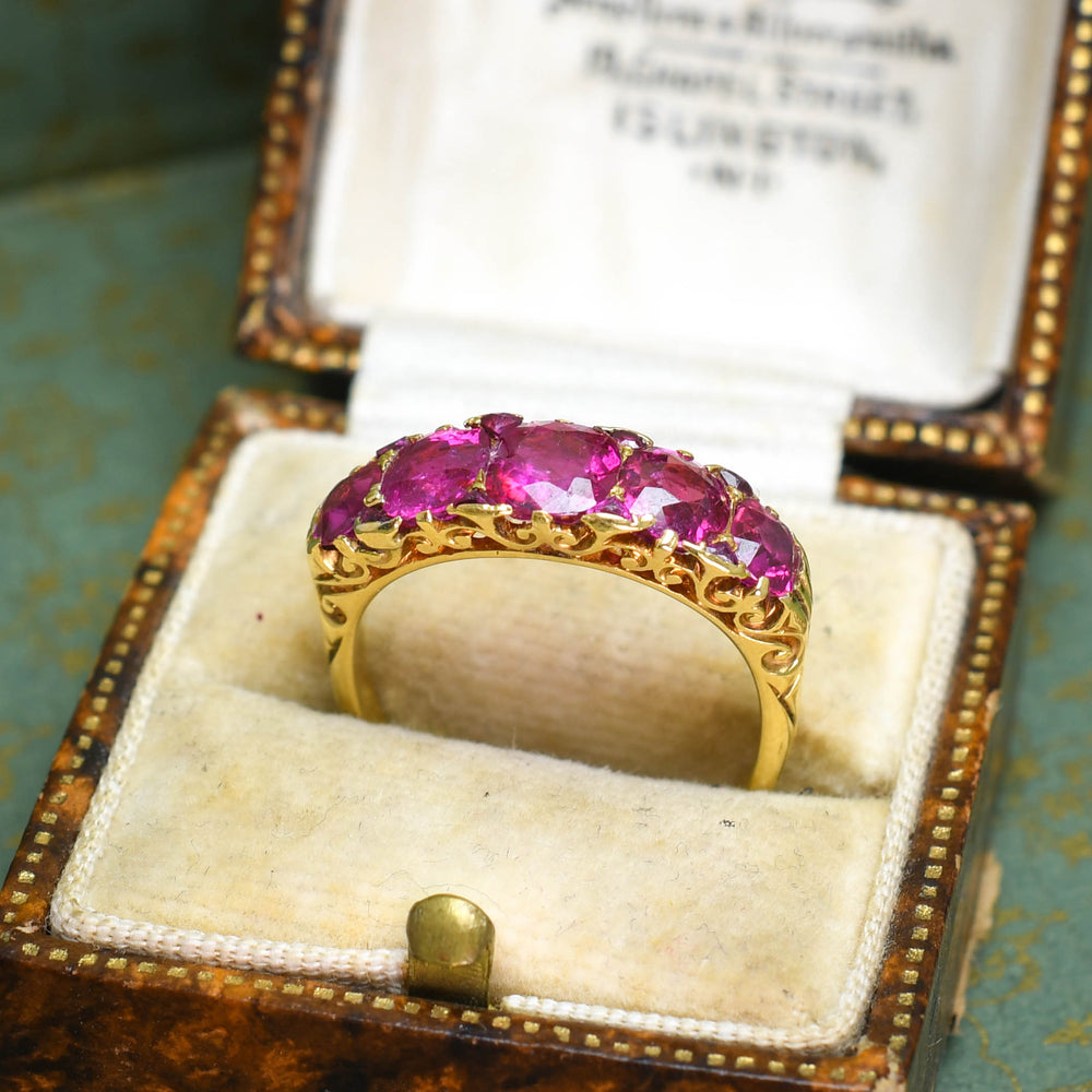 Victorian 2.3ct Burma Ruby 5-Stone Half Hoop Ring