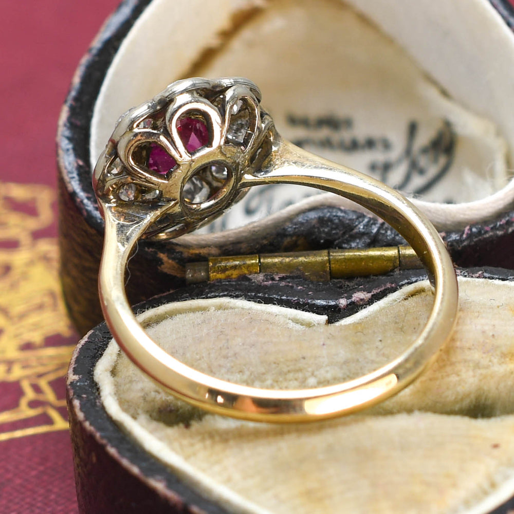 Victorian Burma Ruby & Diamond Daisy Cluster Ring