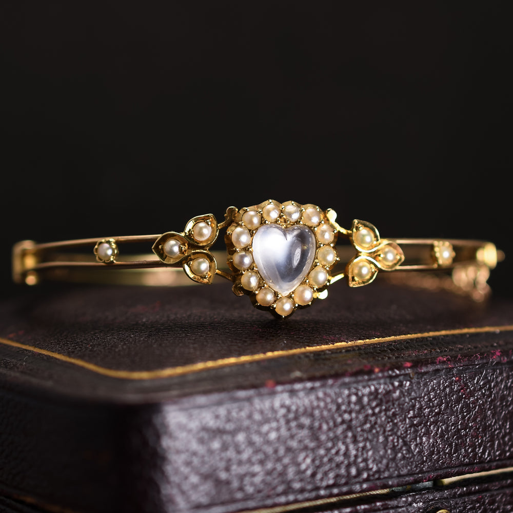Victorian Moonstone & Pearl Heart Bangle