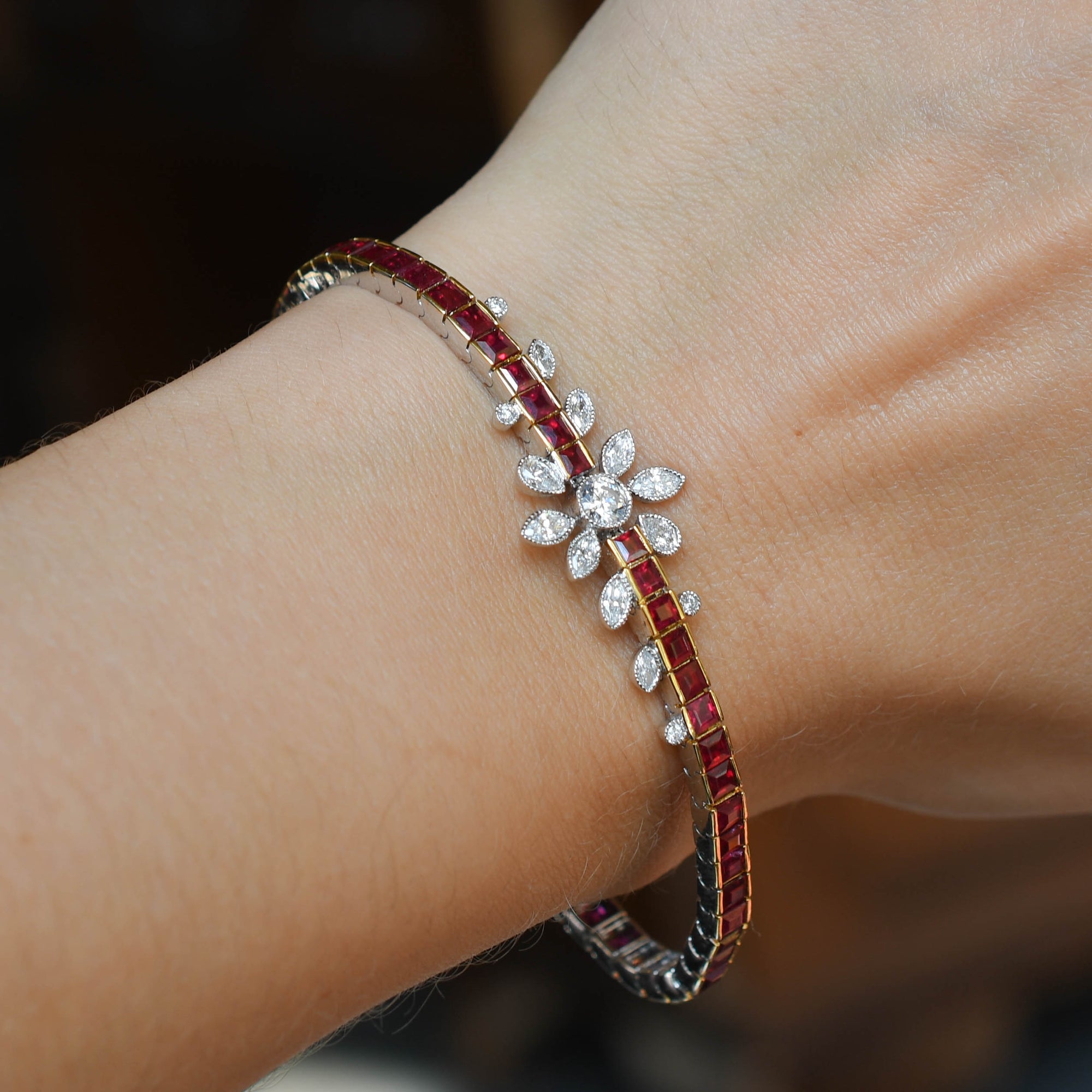 Vintage Ruby & Diamond Flower Line Bracelet – Butter Lane Antiques