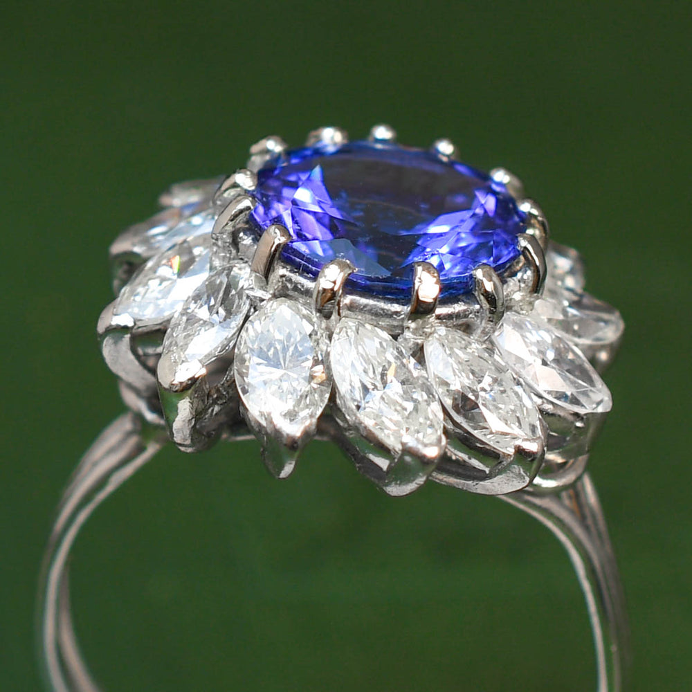 Vintage 2.23ct Tanzanite & Diamond Flower Cluster Ring