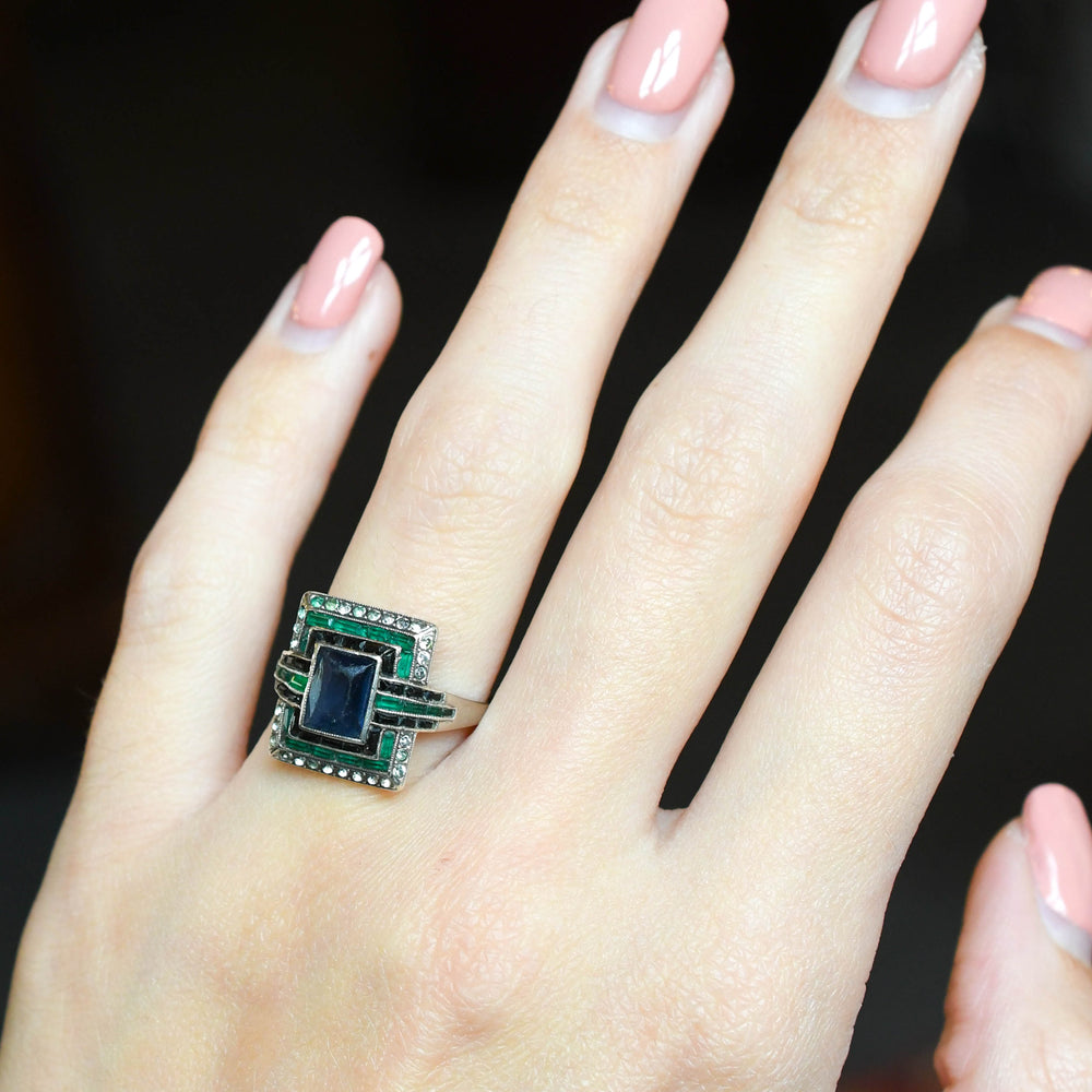 High Art Deco Paste Gemstone Cluster Ring