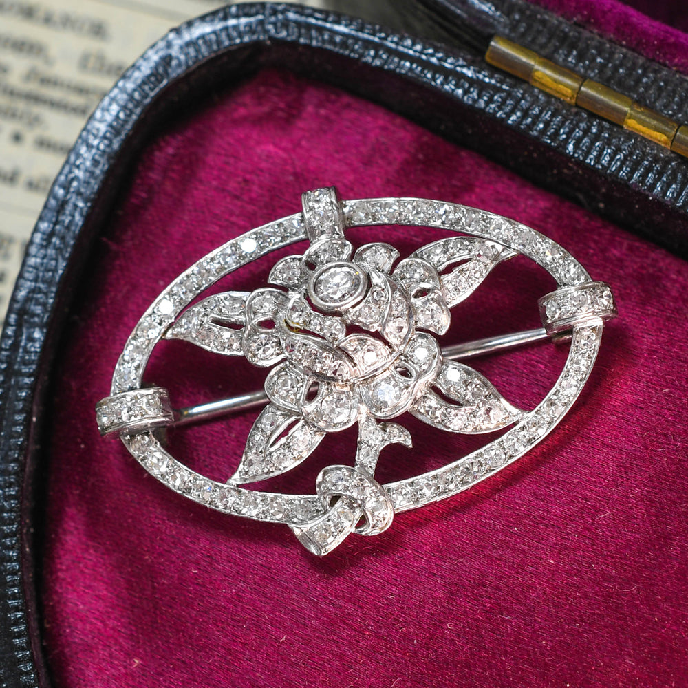 Edwardian Diamond Openwork Flower Brooch