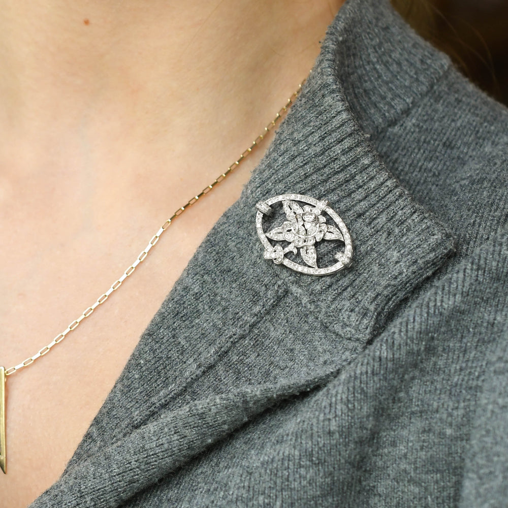 Edwardian Diamond Openwork Flower Brooch