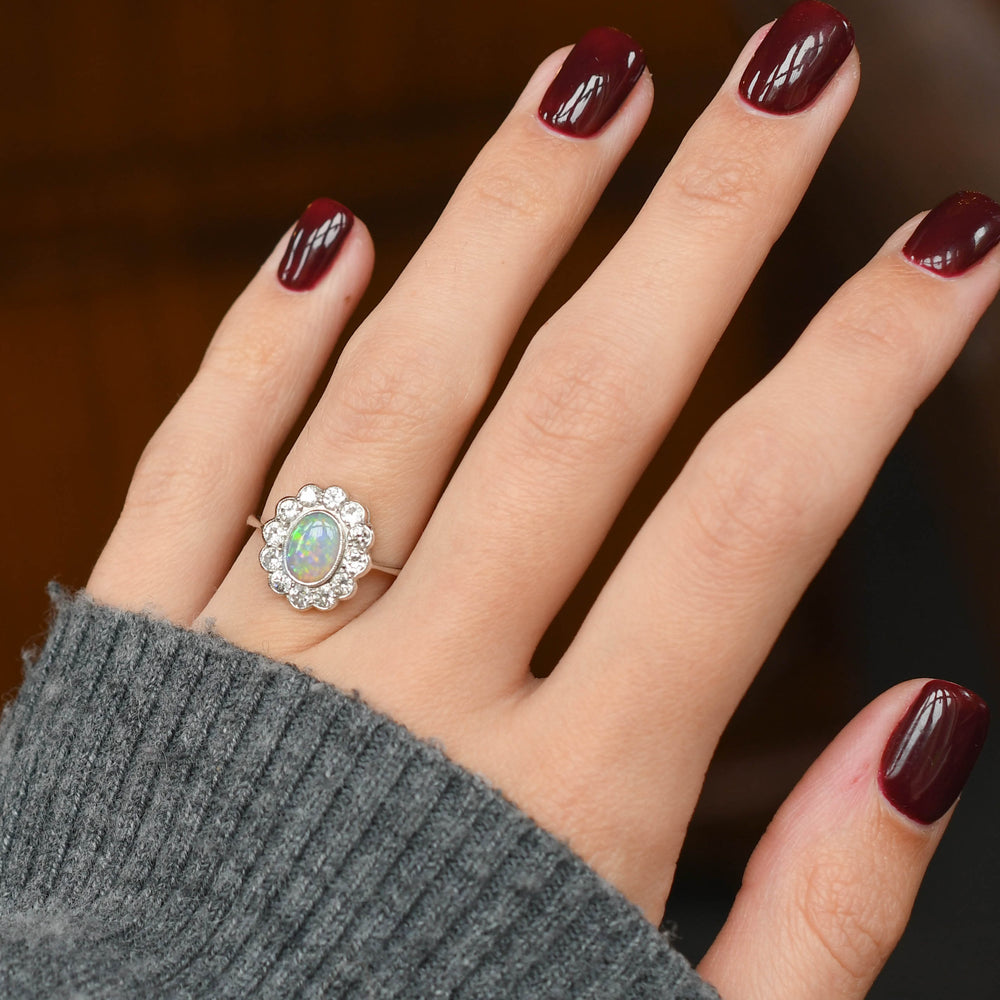 1920's Opal & Diamond Flower Cluster Ring