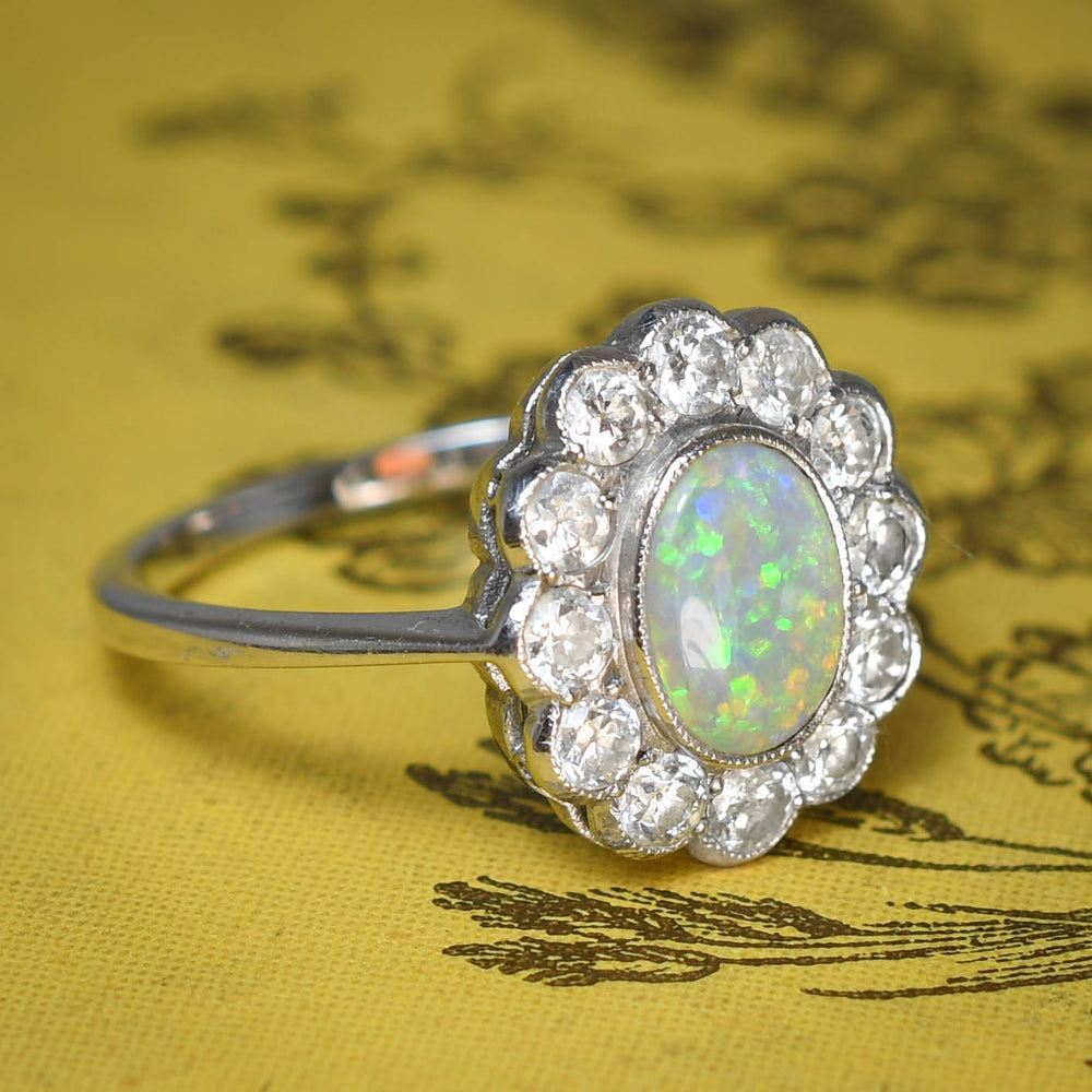 1920's Opal & Diamond Flower Cluster Ring