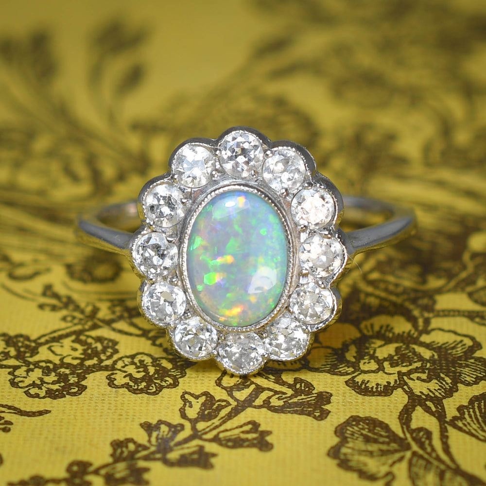 1920's Opal & Diamond Flower Cluster Ring