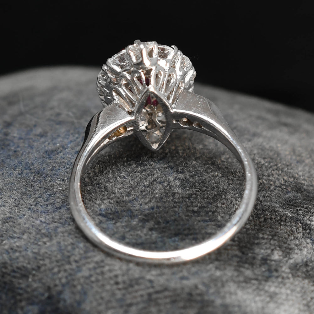 Vintage French Ruby & Diamond Marquise Cluster Ring
