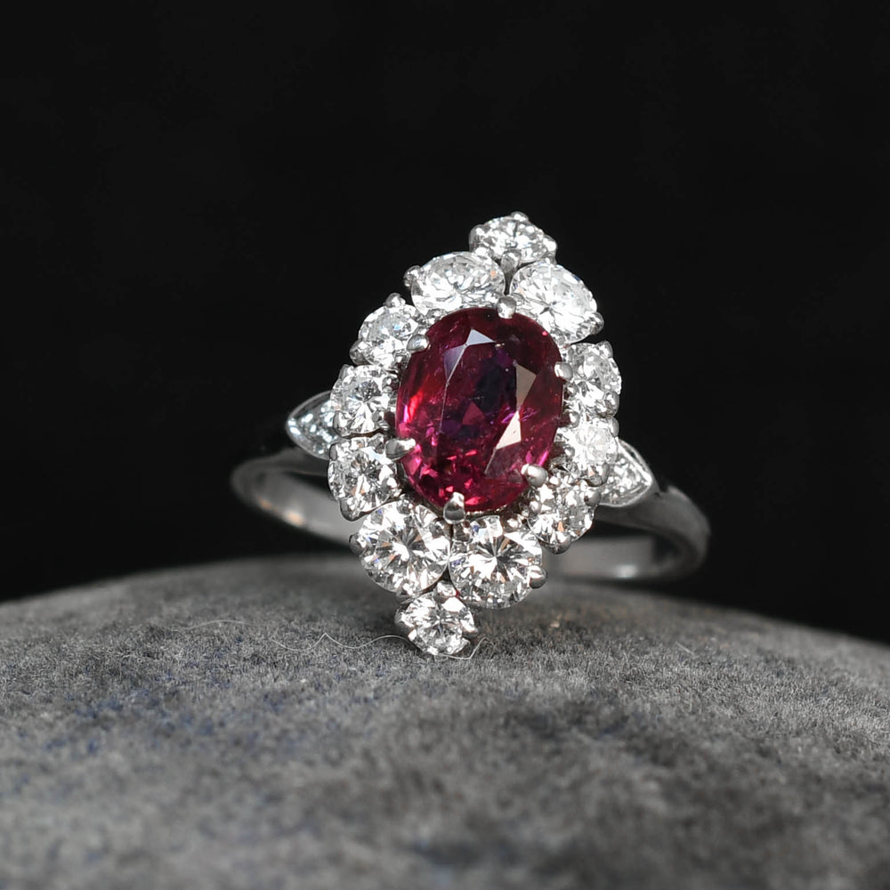 Vintage French Ruby & Diamond Marquise Cluster Ring