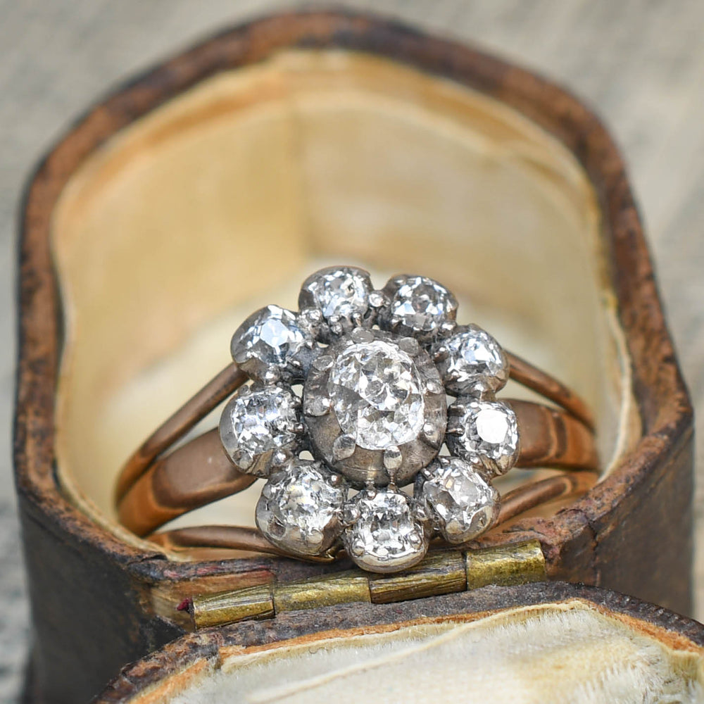 Georgian Old Cut Diamond Flower Cluster Ring