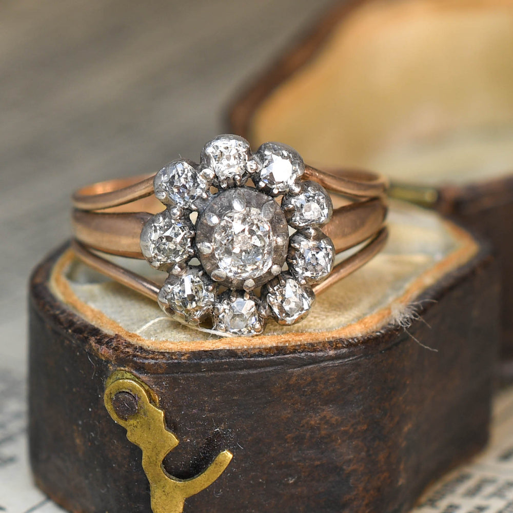 Georgian Old Cut Diamond Flower Cluster Ring