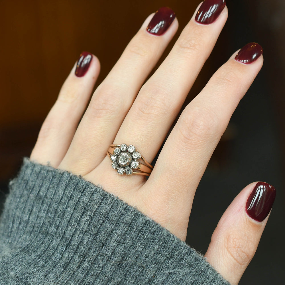 Georgian Old Cut Diamond Flower Cluster Ring