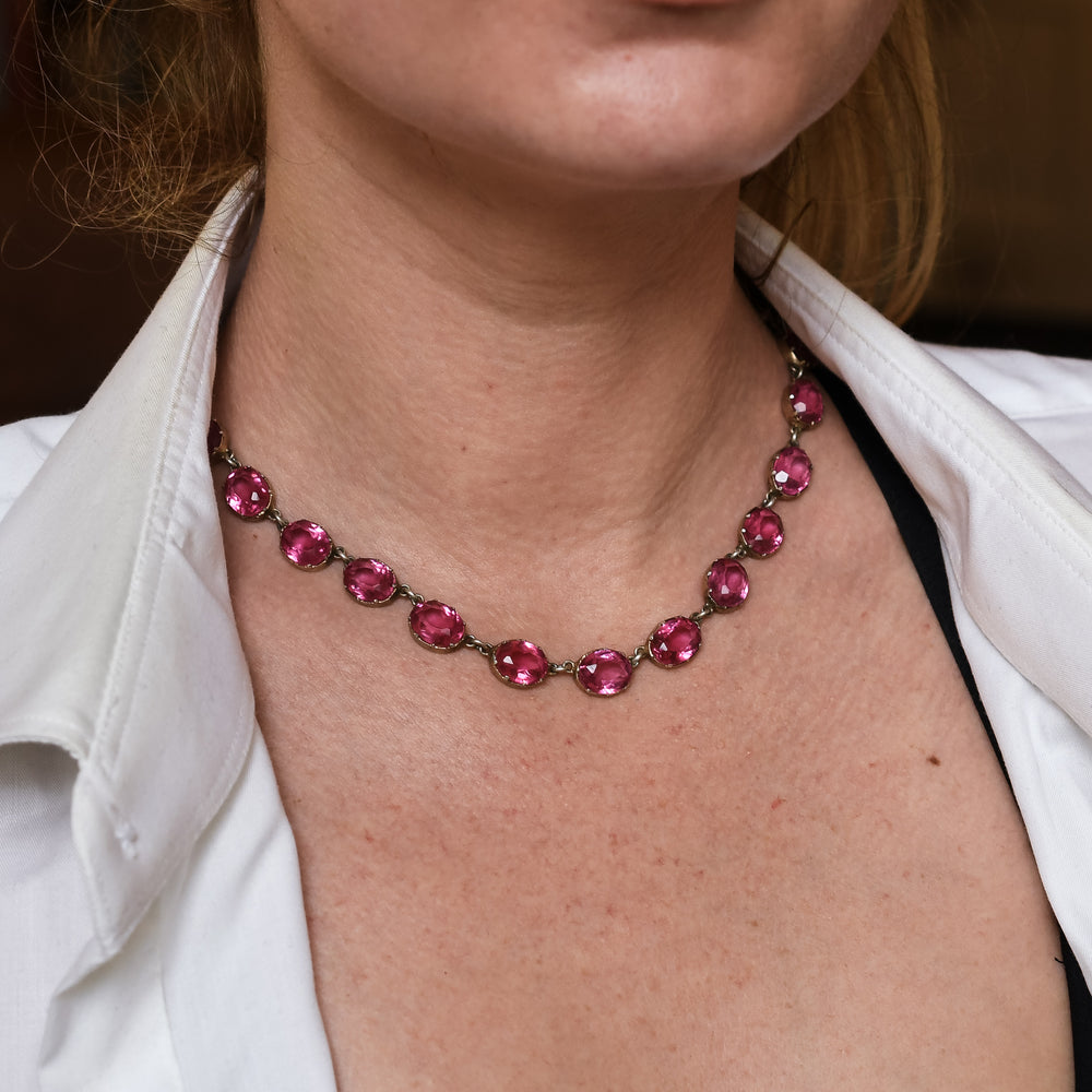 Late Victorian Pink Paste Riviere Necklace