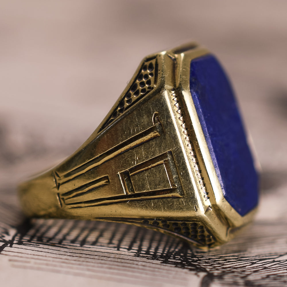 Art Deco Lapis Lazuli Genie's Lamp Signet Ring