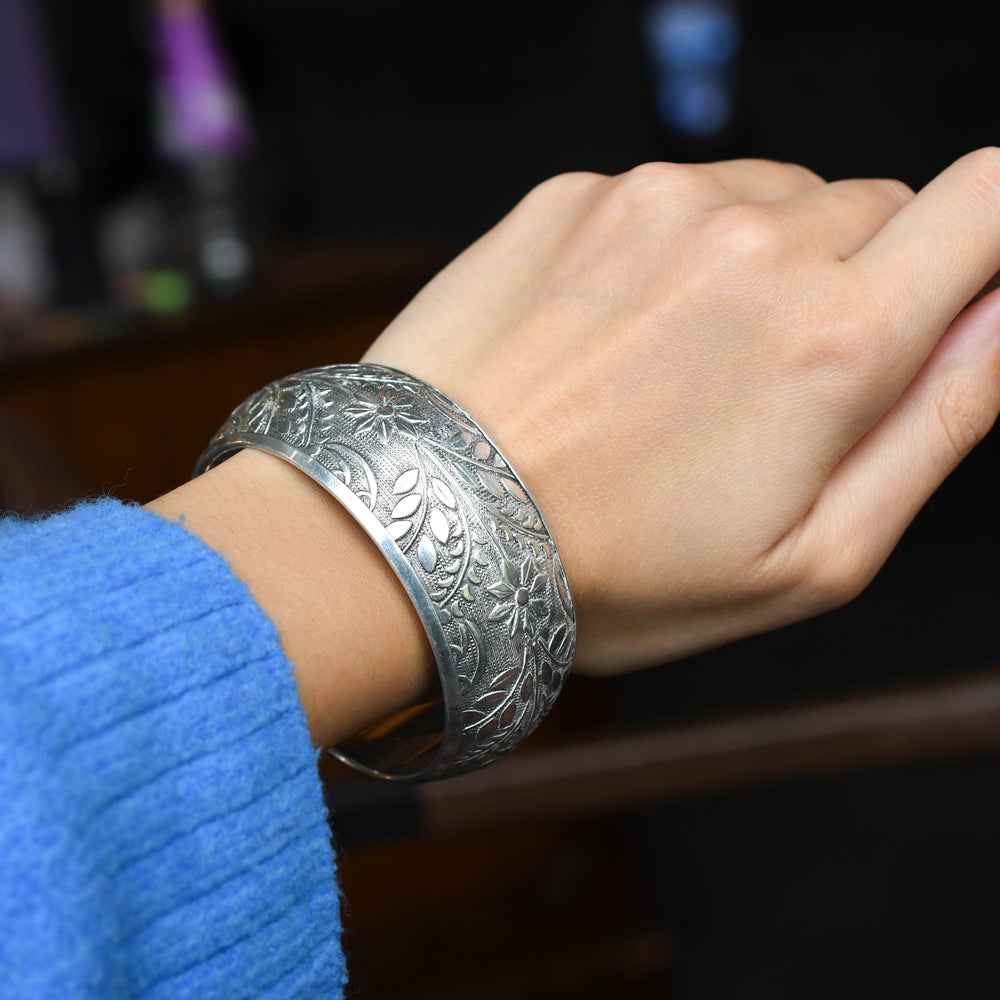 Victorian Rare Aluminium Floral Cuff Bangle