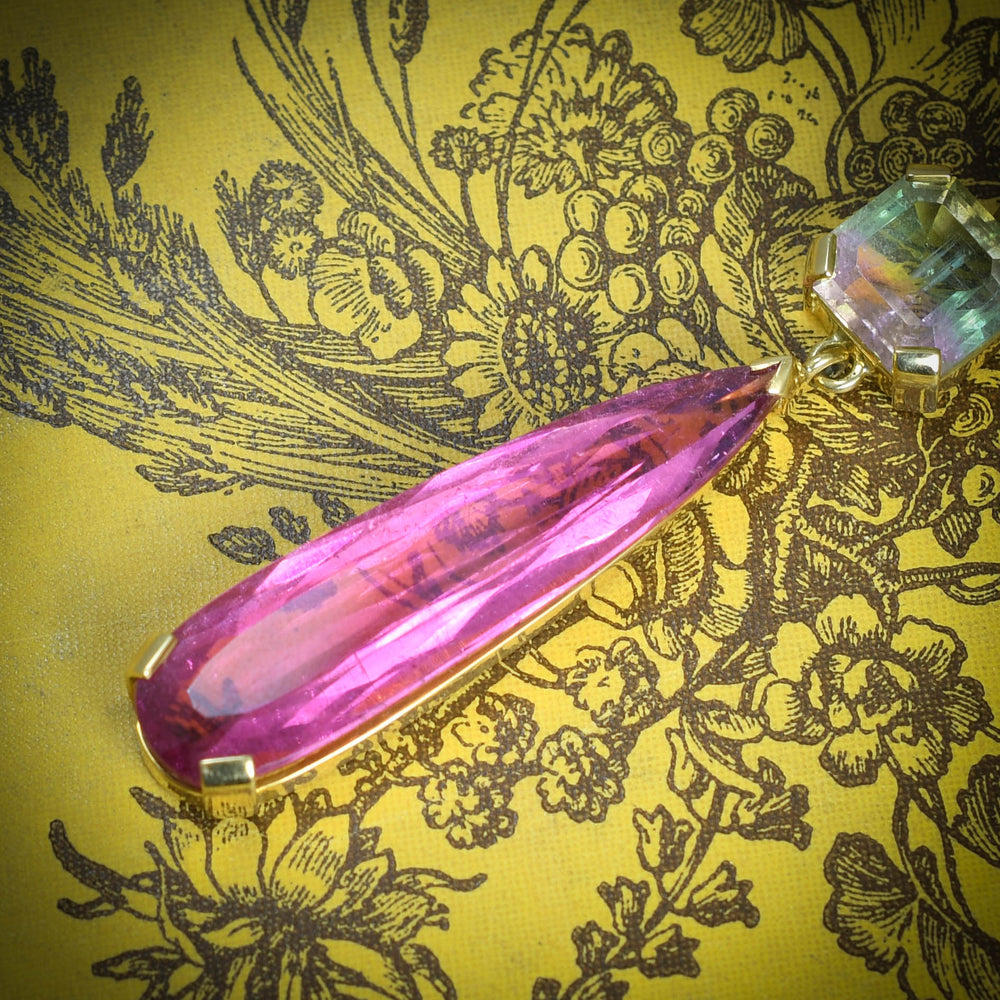 Watermelon Tourmaline & Pink Topaz Drop Pendant Necklace