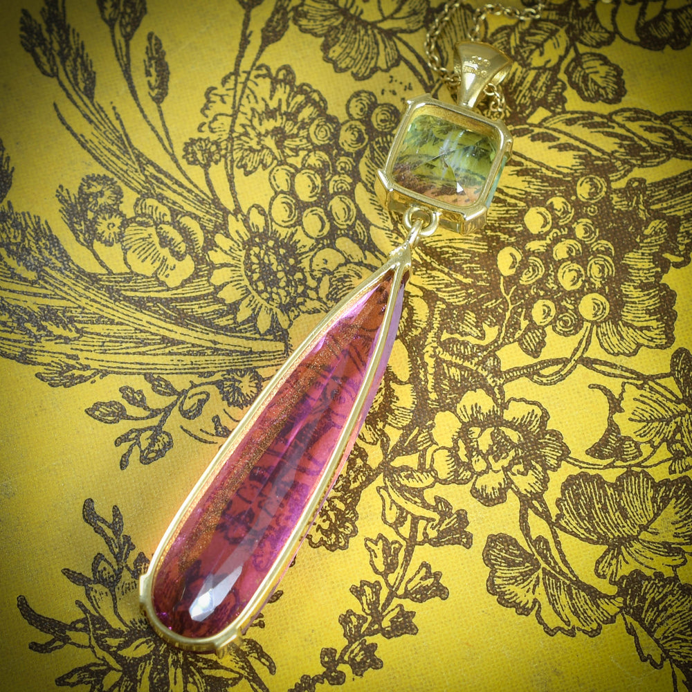 Watermelon Tourmaline & Pink Topaz Drop Pendant Necklace