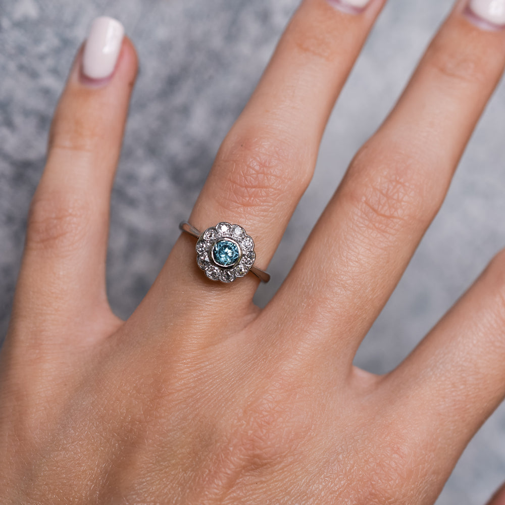 Edwardian Zircon & Diamond Flower Cluster Ring
