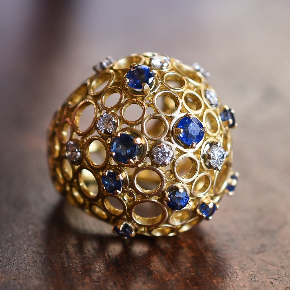 Vintage Andrew Grima Sapphire & Diamond Bombé Ring