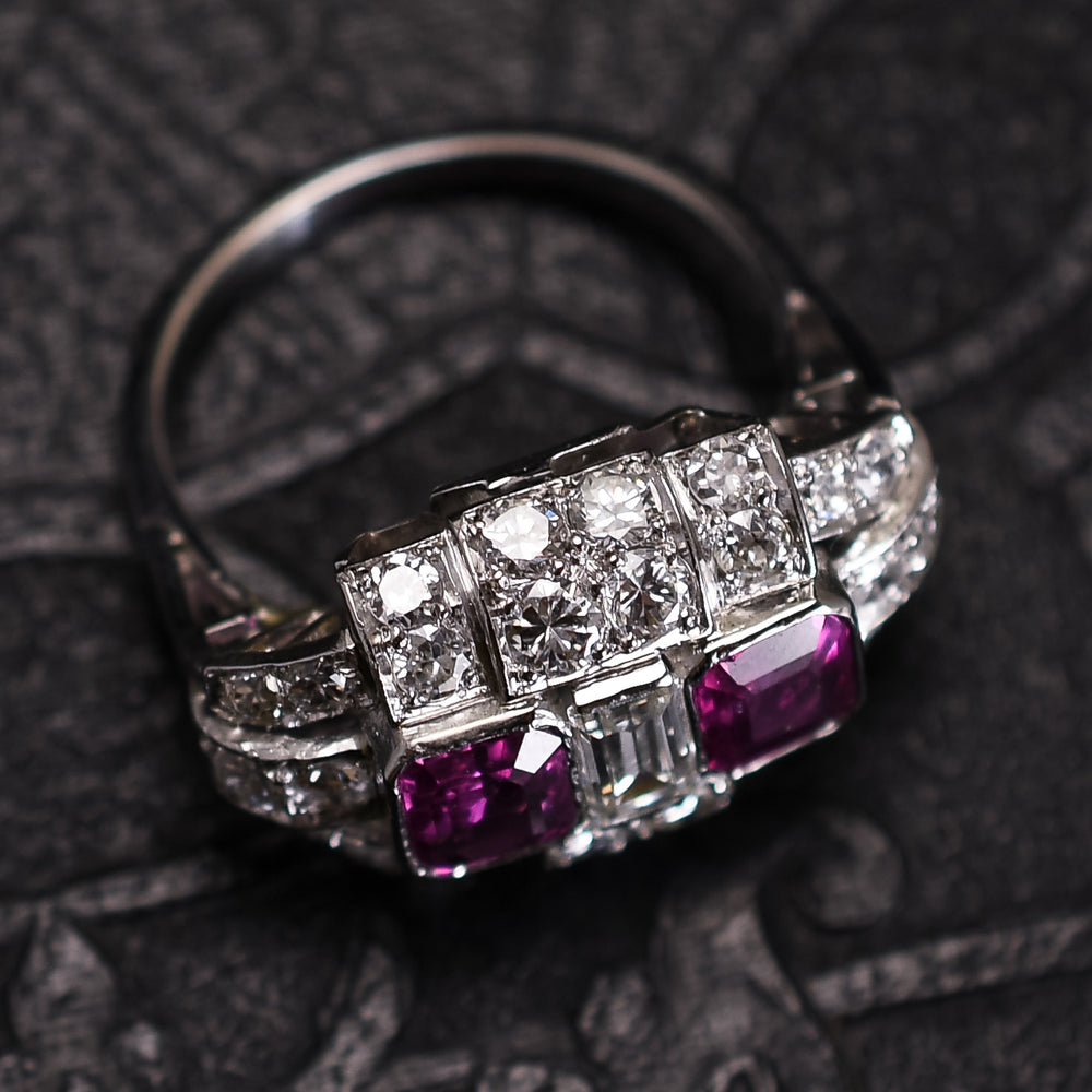 Art Deco Pink Sapphire & Diamond Ring