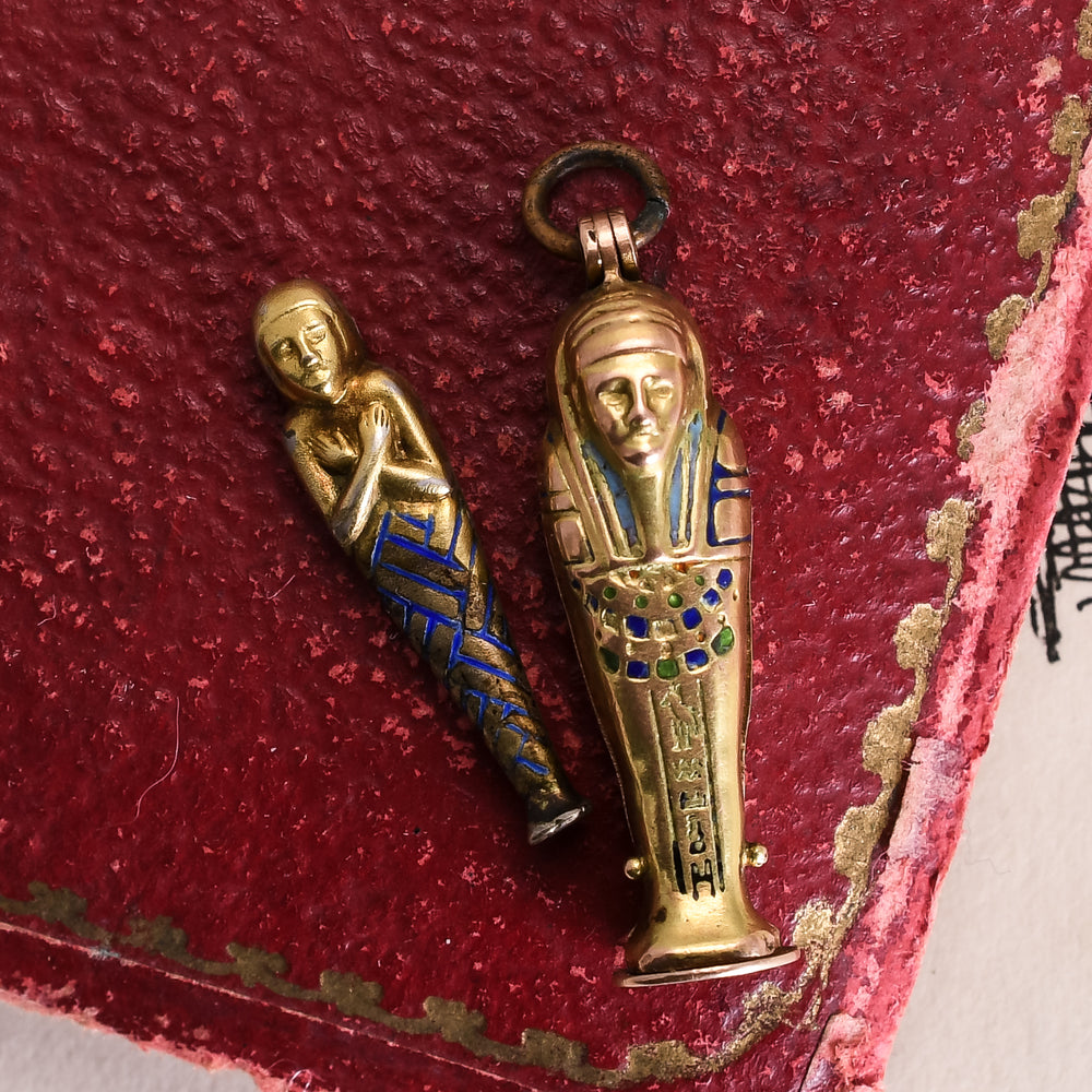 Egyptian Revival Sarcophagus & Mummy Charm