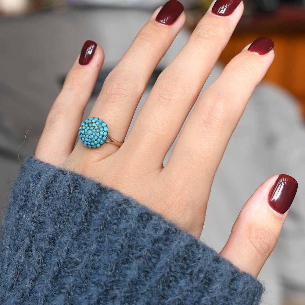 Victorian Pavé Turquoise Bombé Ring