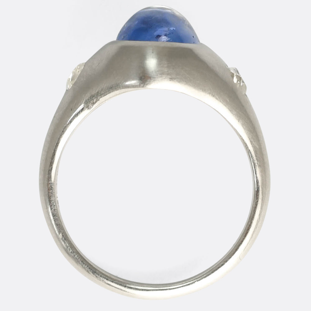 4.06ct Ceylon Sapphire Cabochon & Diamond Ring