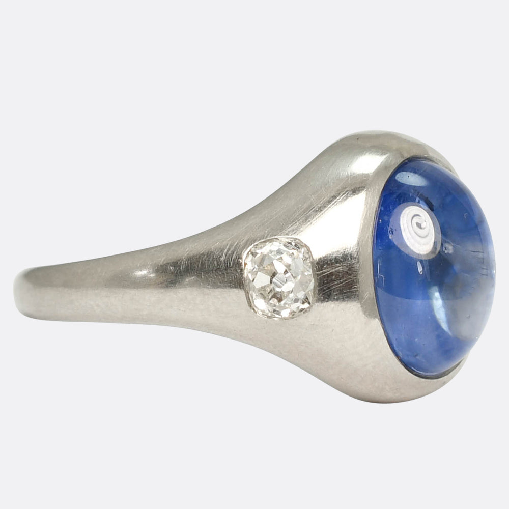 4.06ct Ceylon Sapphire Cabochon & Diamond Ring