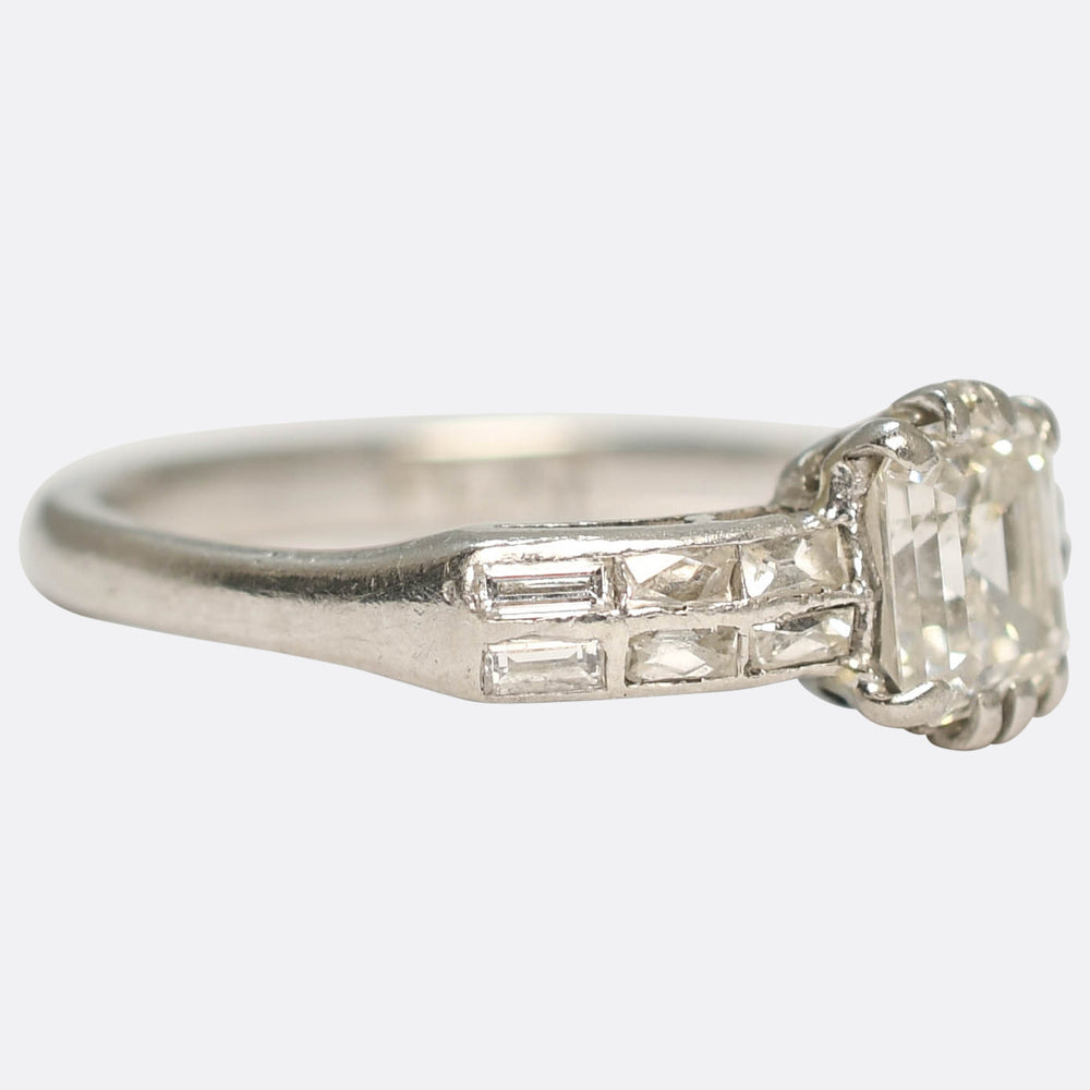 Antique 0.85ct Asscher Cut Diamond Engagement Ring