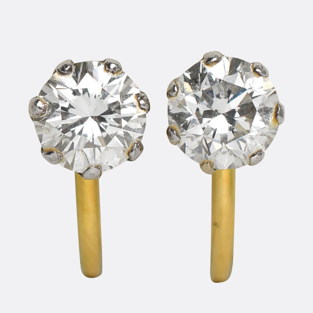Antique 1.4ct Transitional Cut Diamond Earrings
