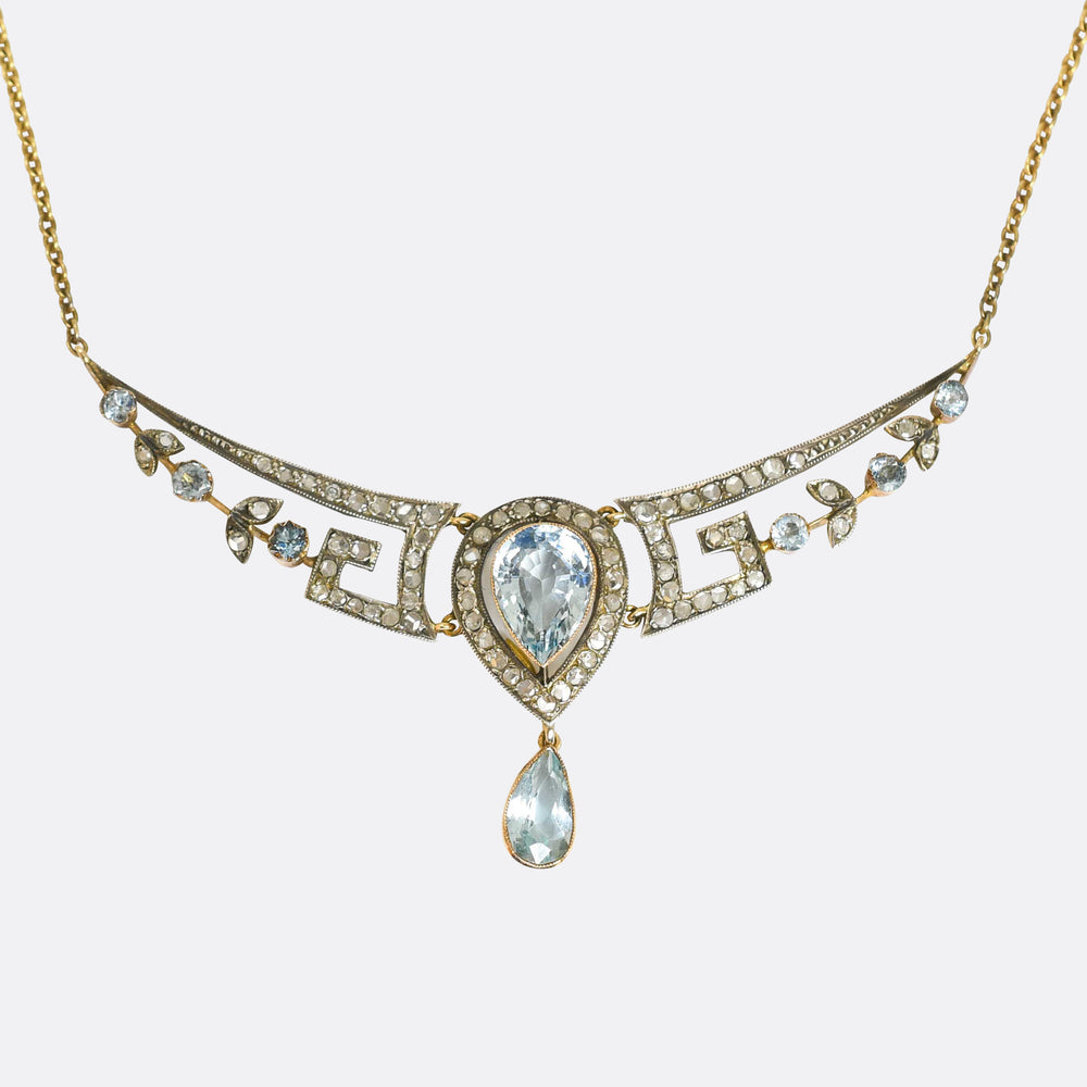 Antique Aquamarine & Diamond Boxed Necklace